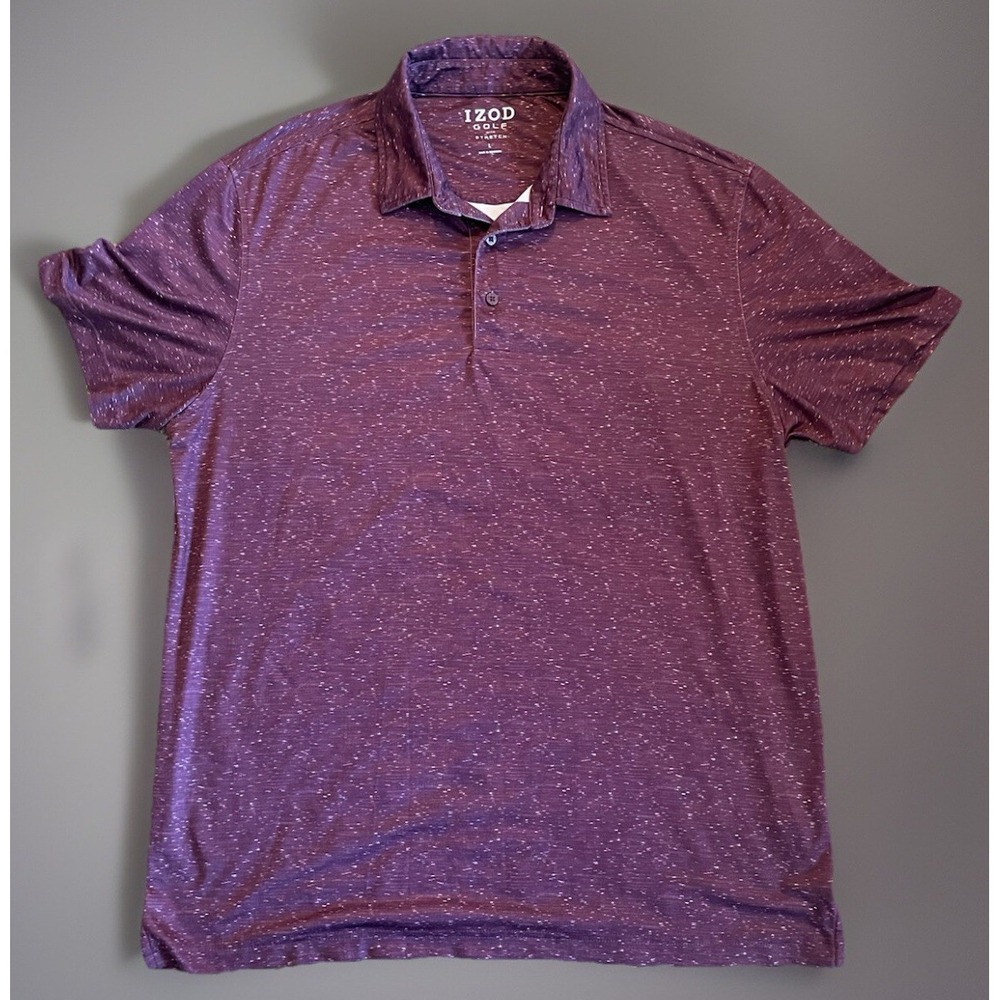 Izod Golf Men's Polo Shirt Purple White Spot Pattern Performance Logo Large JBHS